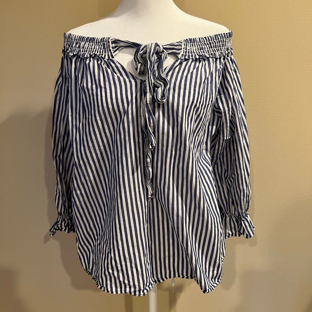 Blue & White Striped off-the-shoulder Top Size Small